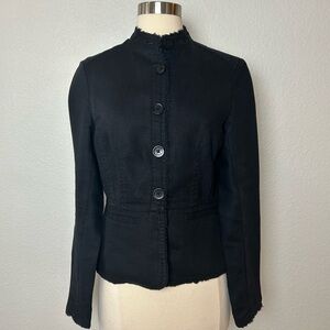 MICHAEL Michael Kors Jacket Womens Size 4 Black 100% Linen Blazer Button Pockets
